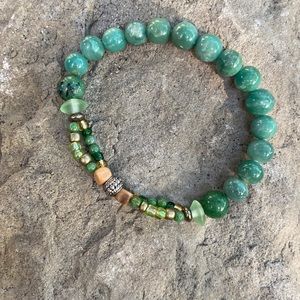 Handmade Unisex Bracelet Upcycled Beads Such as; Jade Jasper Glass Metal Wood